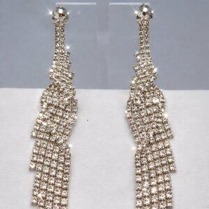 Vintage Sparkly 5" Rhinestone Waterfall Bridal Shoulder Duster Earrings